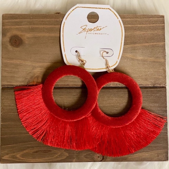 None Jewelry - 🔥3/$20🔥Red Velvet Bohemian Tassel Hoop Earrings